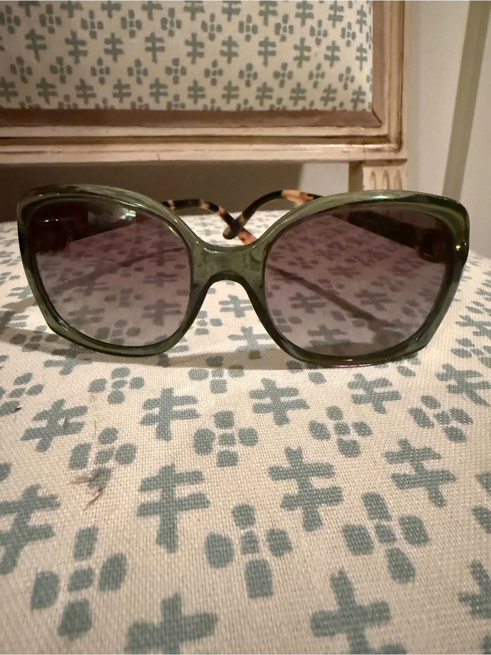 Tory Burch Olive Green Oversized Sunglasses with Tortoiseshell Temples